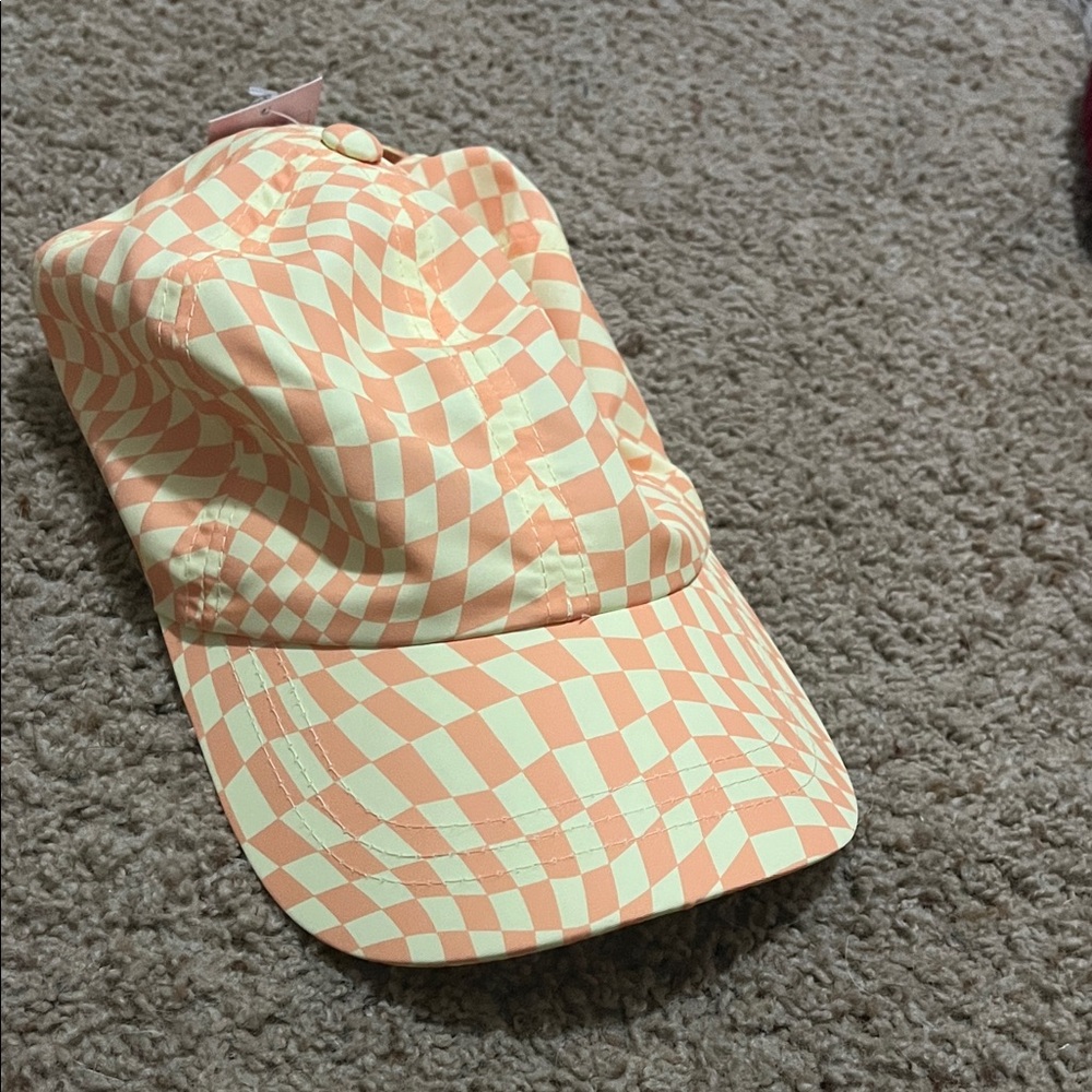 Checkered Peach and Cream Cap